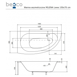 MILENA STANDARD Wanna akrylowa 150x70 lewa Piramida, Besco